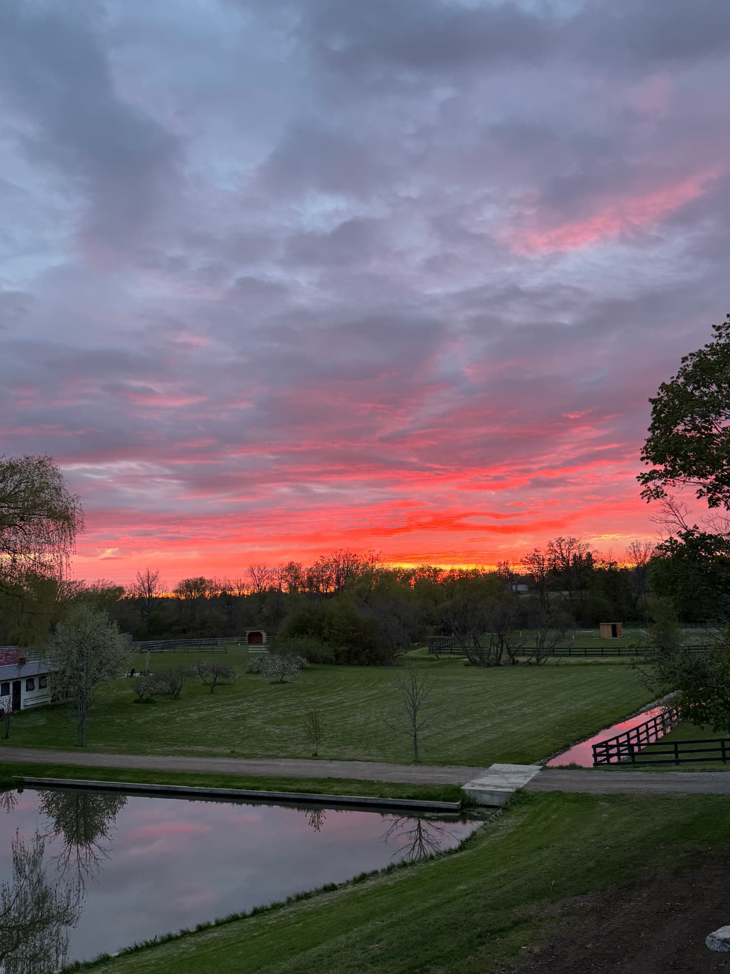 Sunset over the pond and pastures at Springhaven